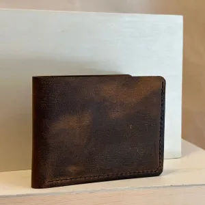 Brown Pull Up Bi Fold Handstitched Leather Wallet