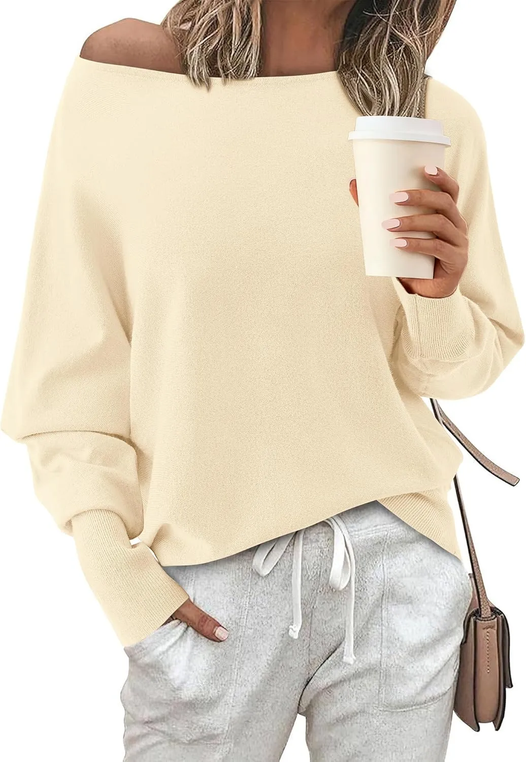 BTFBM Womens Trendy Off Shoulder Sweater 2025 Fall Long Sleeve Casual Loose Tunics Asymmetrical Pullover Going Out Tops