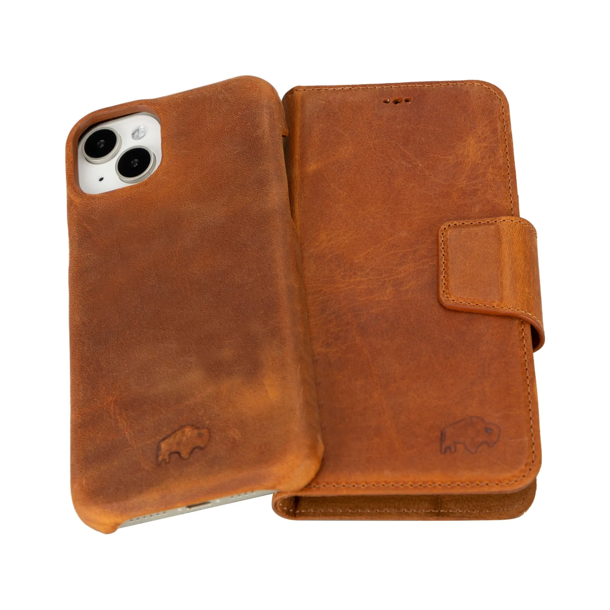 Burkley iPhone 15 Plus Wallet Case, Golden Brown