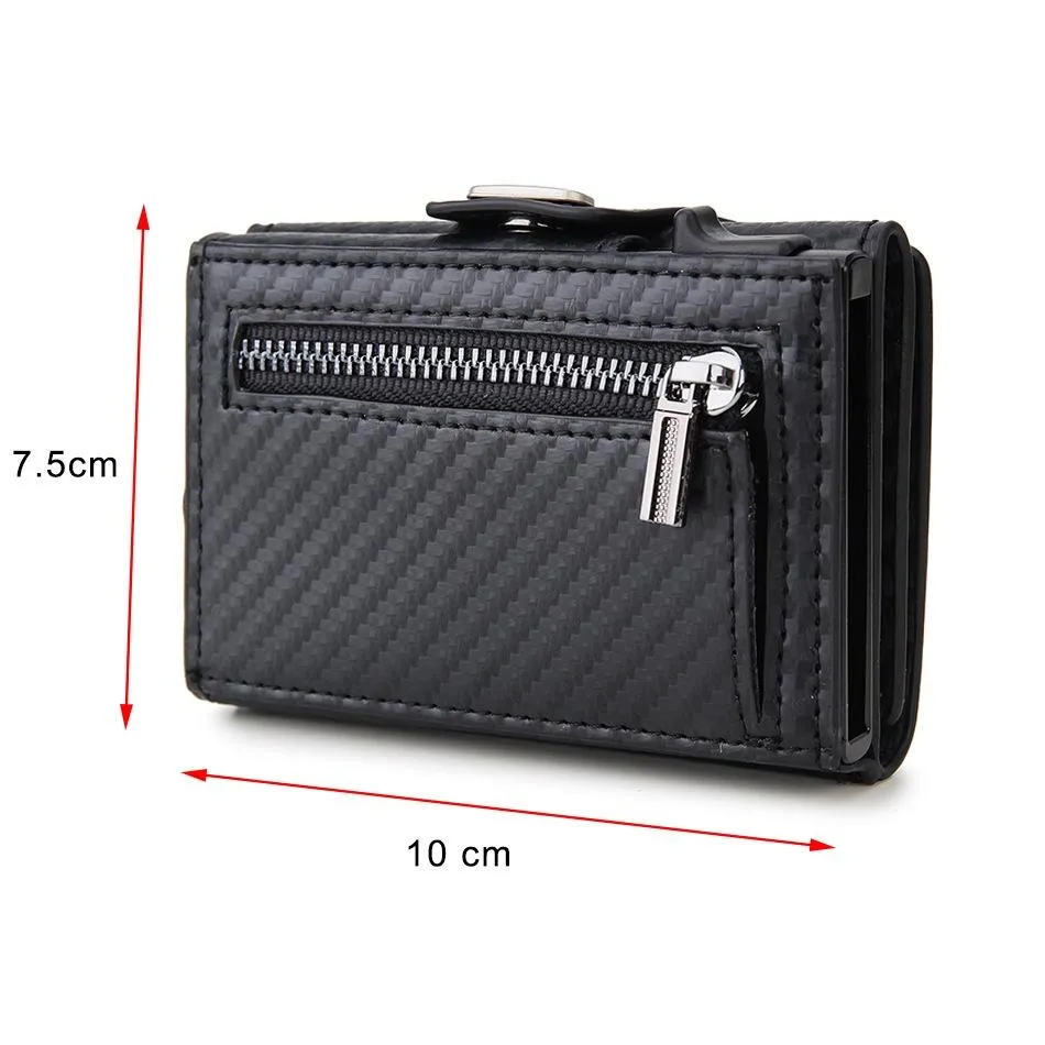 Carbon Fiber Rfid Zipper Card Holder - Sleek and Secure