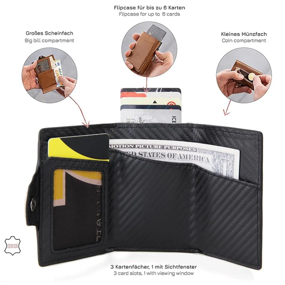 Carbon Fiber Rfid Zipper Card Holder - Sleek and Secure