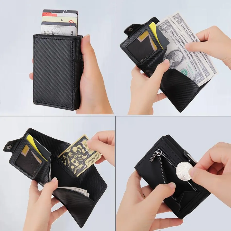Carbon Fiber Rfid Zipper Card Holder - Sleek and Secure