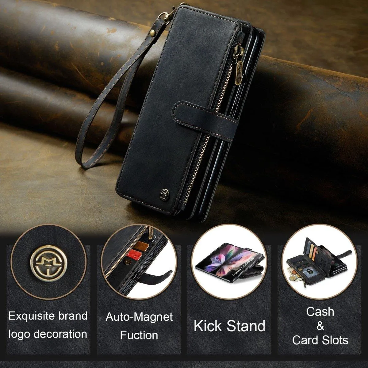 Cernere Magnetic Leather Wallet Case for Samsung Galaxy Z Fold 3 & 4