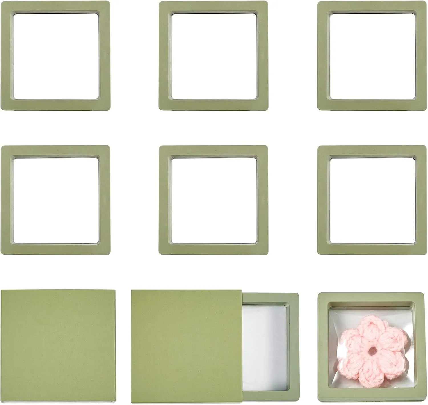 Cheriswelry 6pcs Floating Display Boxes Frame Display Holder Stand Square Ring Necklace Bracelet Earring Boxes 2.73" Jewelry Display Box Coin Display Stands Dark Khaki for Jewelry Brooch