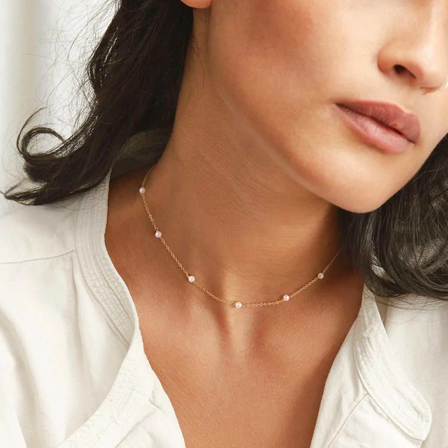 CHESKY Dainty Gold Necklace for Women, Trendy 14k Gold Plated/Sterling Silver Satellite Choker Necklace Thin Beaded Layered Choker Necklaces Discs Paperclip Chain Necklaces Womens Simple Jewelry Gift