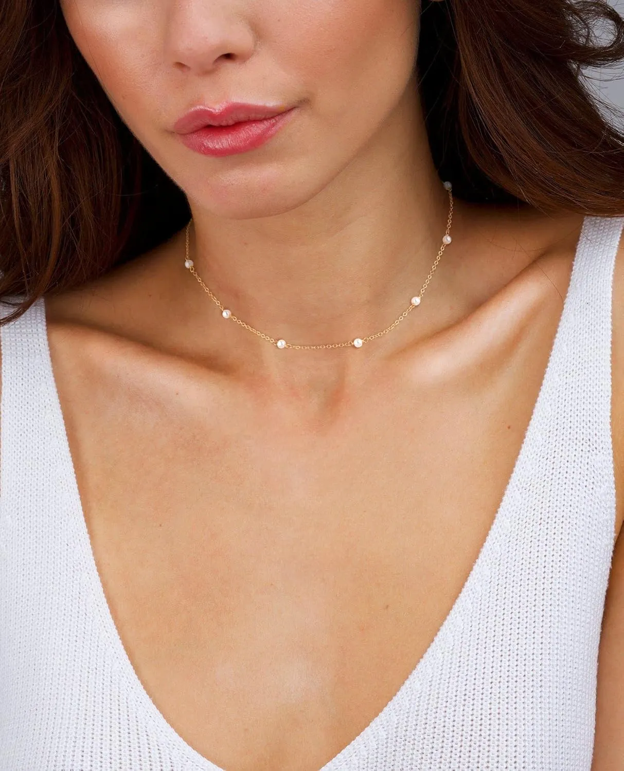 CHESKY Dainty Gold Necklace for Women, Trendy 14k Gold Plated/Sterling Silver Satellite Choker Necklace Thin Beaded Layered Choker Necklaces Discs Paperclip Chain Necklaces Womens Simple Jewelry Gift