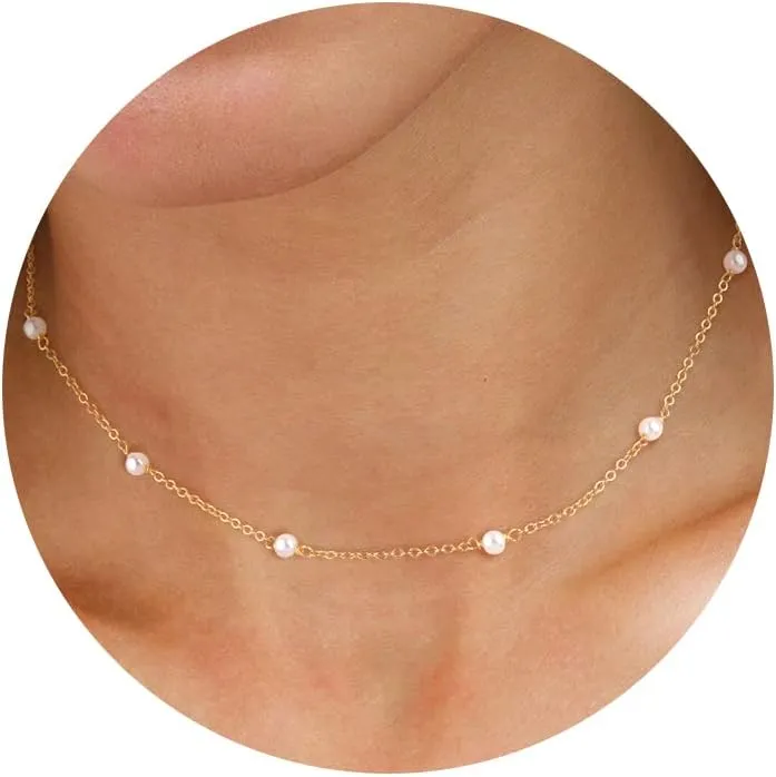 CHESKY Dainty Gold Necklace for Women, Trendy 14k Gold Plated/Sterling Silver Satellite Choker Necklace Thin Beaded Layered Choker Necklaces Discs Paperclip Chain Necklaces Womens Simple Jewelry Gift