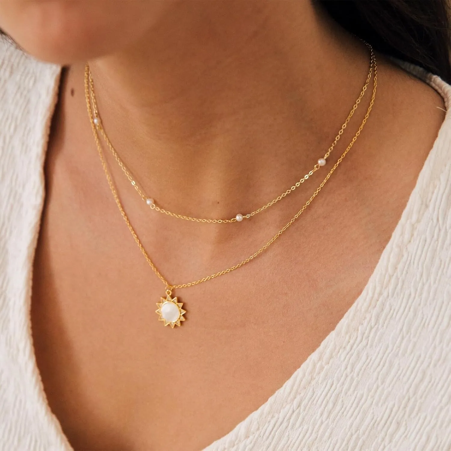 CHESKY Dainty Gold Necklace for Women, Trendy 14k Gold Plated/Sterling Silver Satellite Choker Necklace Thin Beaded Layered Choker Necklaces Discs Paperclip Chain Necklaces Womens Simple Jewelry Gift