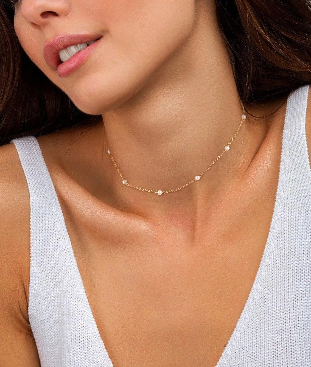 CHESKY Dainty Gold Necklace for Women, Trendy 14k Gold Plated/Sterling Silver Satellite Choker Necklace Thin Beaded Layered Choker Necklaces Discs Paperclip Chain Necklaces Womens Simple Jewelry Gift