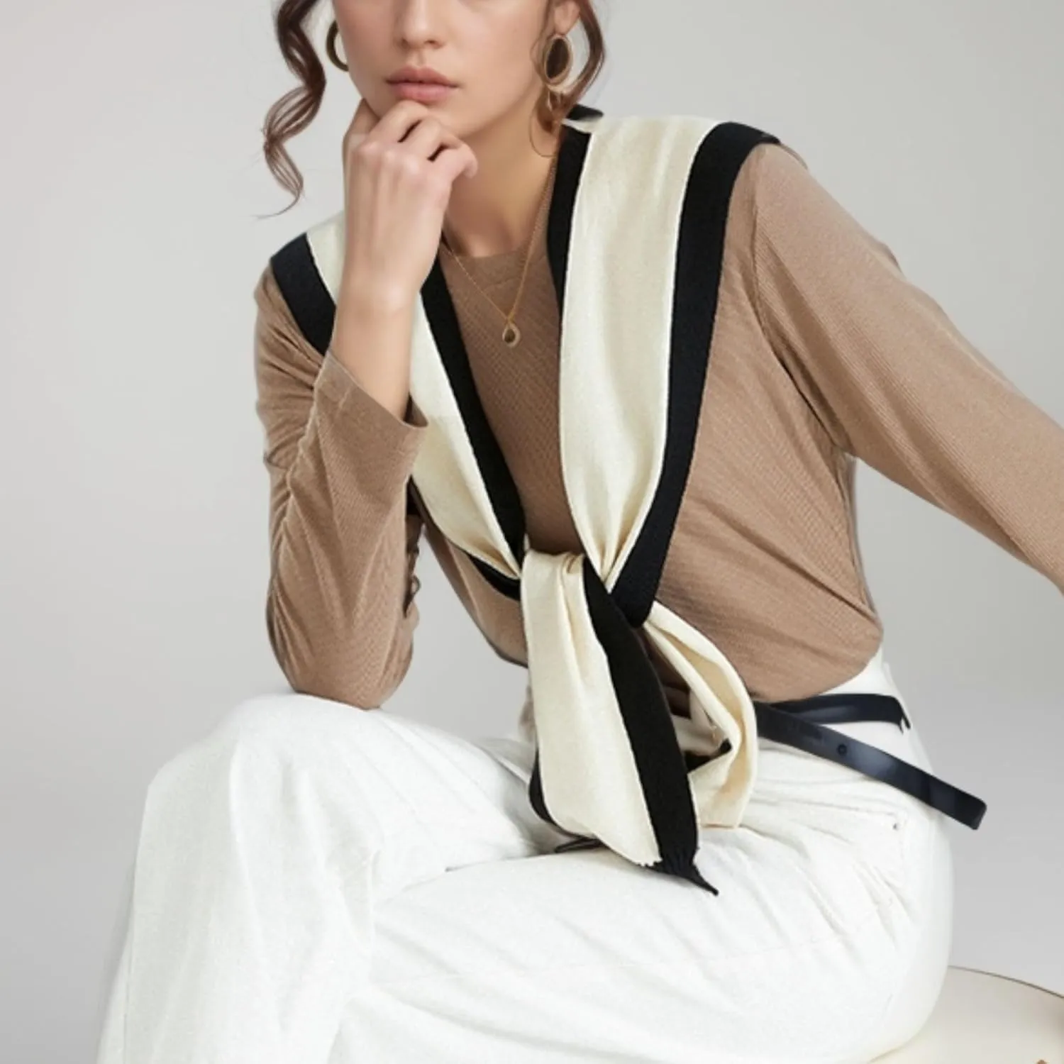 Chevara Womens Casual Y2K Shawl Wraps Knitted Tie Up Knotted Shoulder Cape Fashion Shawls Scarf Cape
