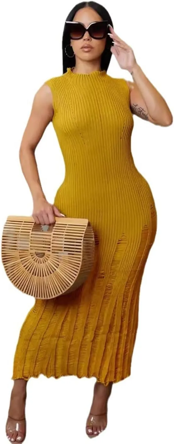 Crochet Knitted Beach Skirt Sleeveless Knitted Suspended Tassel Open Back Dress