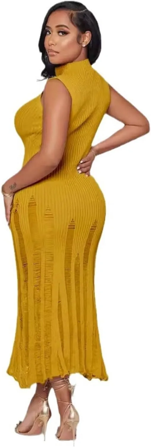 Crochet Knitted Beach Skirt Sleeveless Knitted Suspended Tassel Open Back Dress