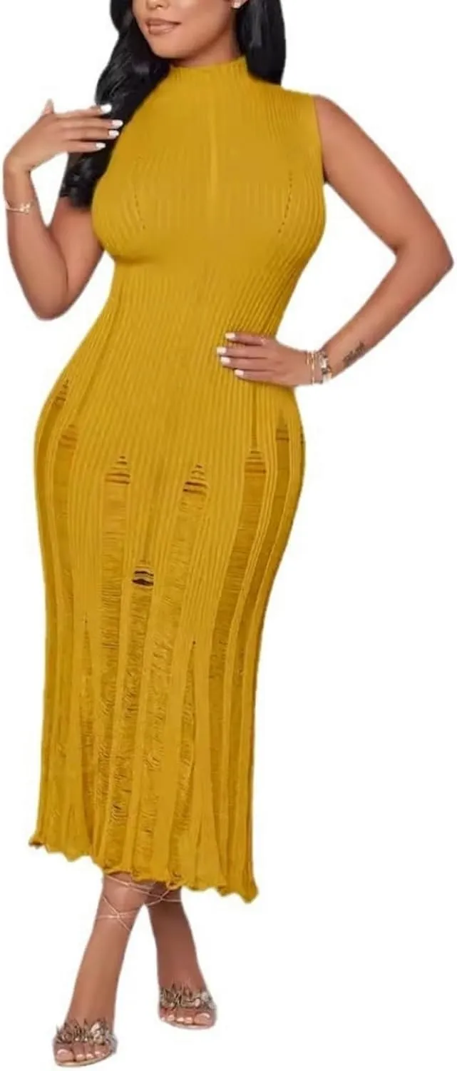 Crochet Knitted Beach Skirt Sleeveless Knitted Suspended Tassel Open Back Dress