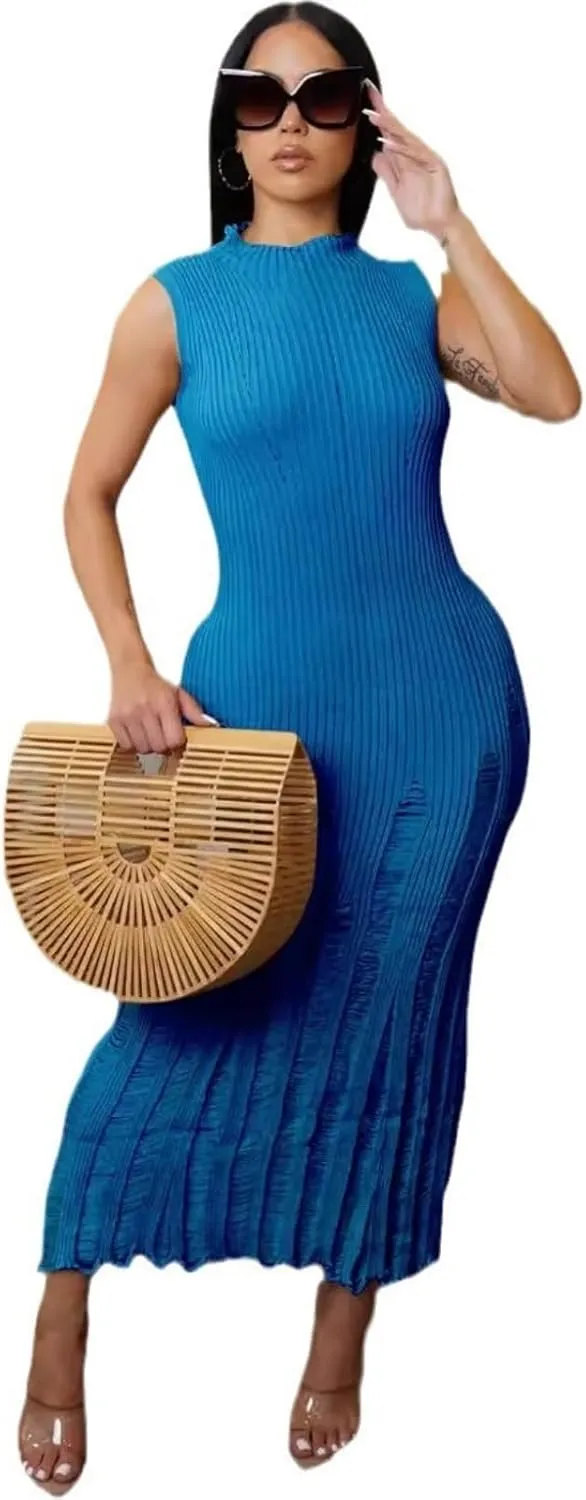 Crochet Knitted Beach Skirt Sleeveless Knitted Suspended Tassel Open Back Dress