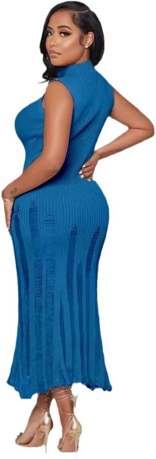 Crochet Knitted Beach Skirt Sleeveless Knitted Suspended Tassel Open Back Dress