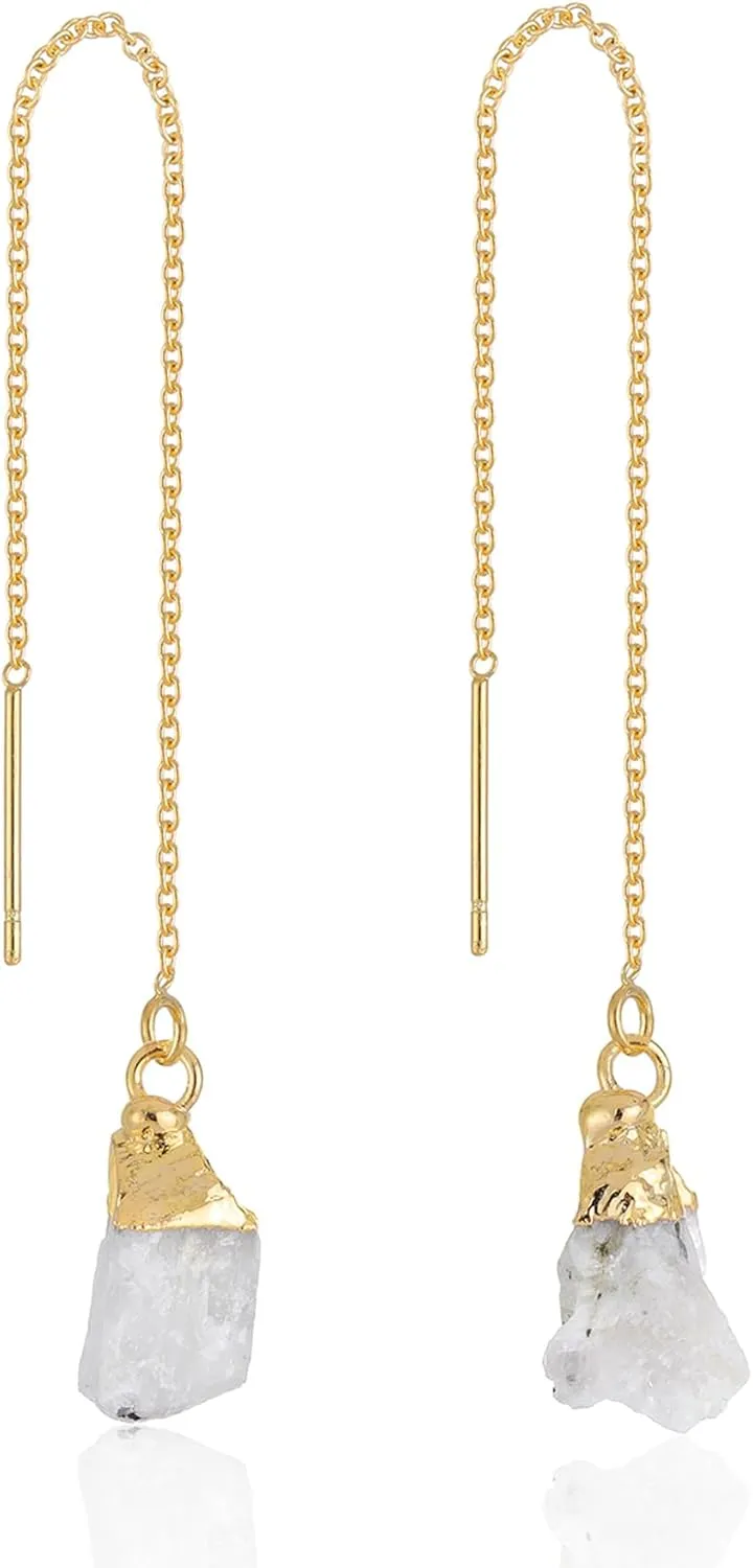 Crystal Dangle Earrings, Long Chain Drop Earrings Gemstone Threader Earrings 14K Gold Plated Earrings for Women Trendy