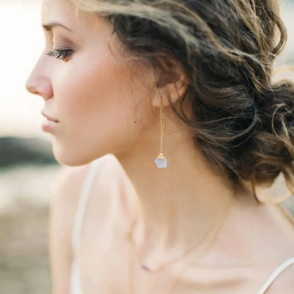 Crystal Dangle Earrings, Long Chain Drop Earrings Gemstone Threader Earrings 14K Gold Plated Earrings for Women Trendy