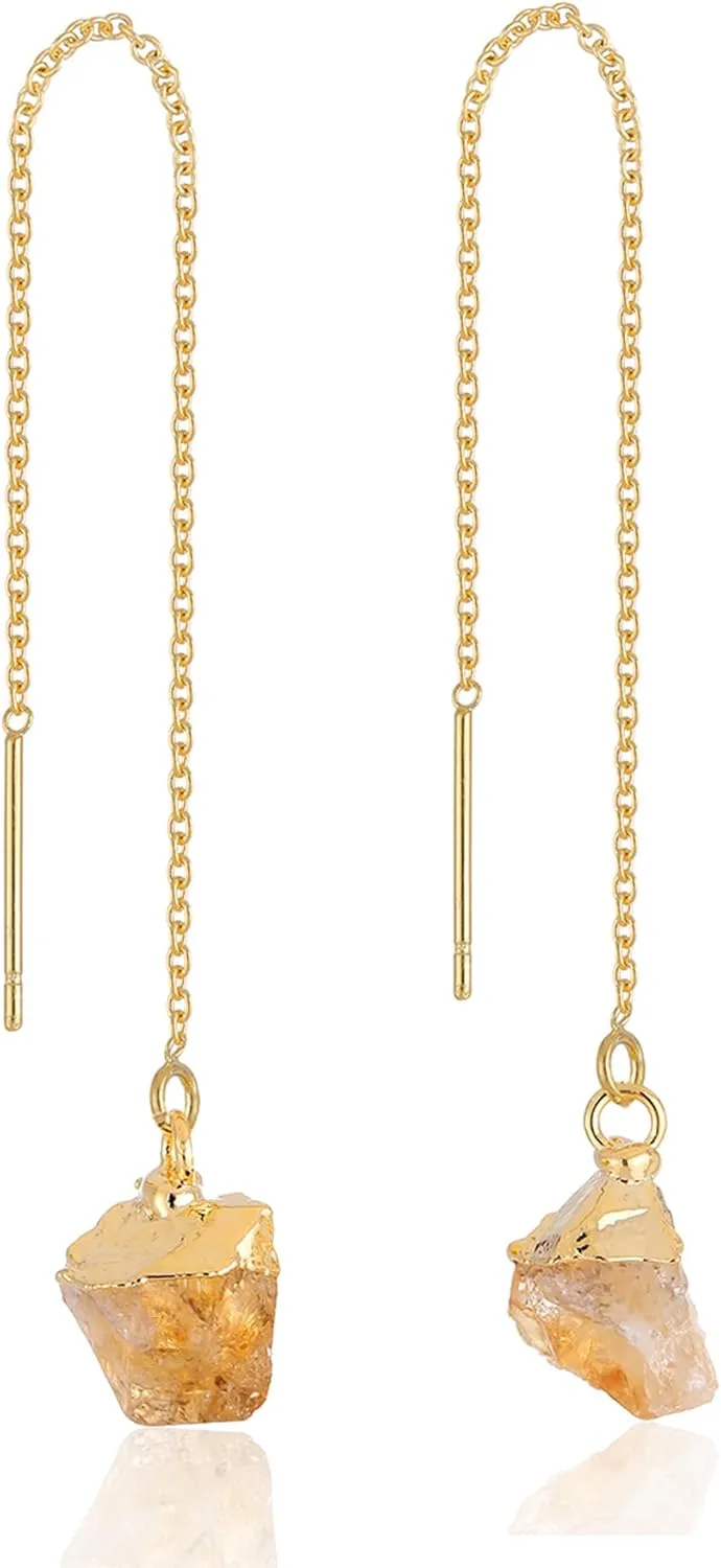 Crystal Dangle Earrings, Long Chain Drop Earrings Gemstone Threader Earrings 14K Gold Plated Earrings for Women Trendy