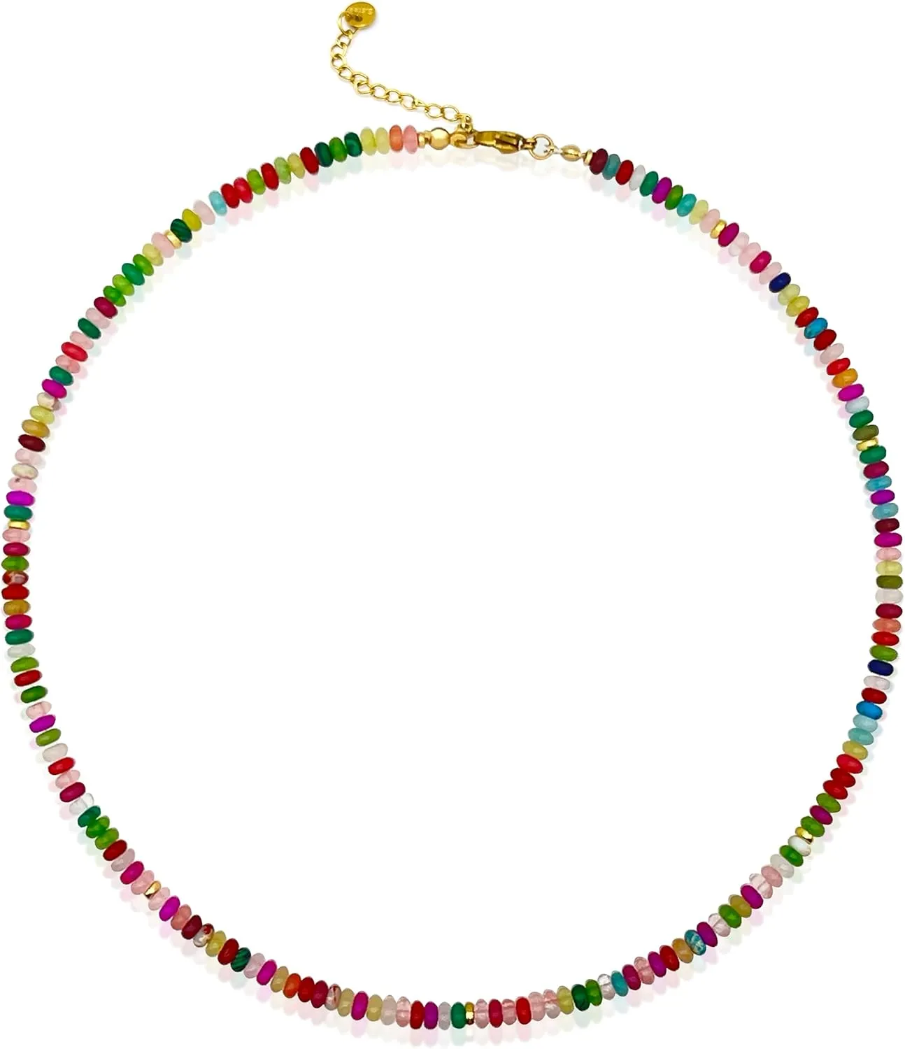 Crystal Rainbow Beaded Necklace for Women,Colorful Natural Gemstone Choker,Boho Trendy Handmade Jewelry for Teens18K Gold Plated Charms
