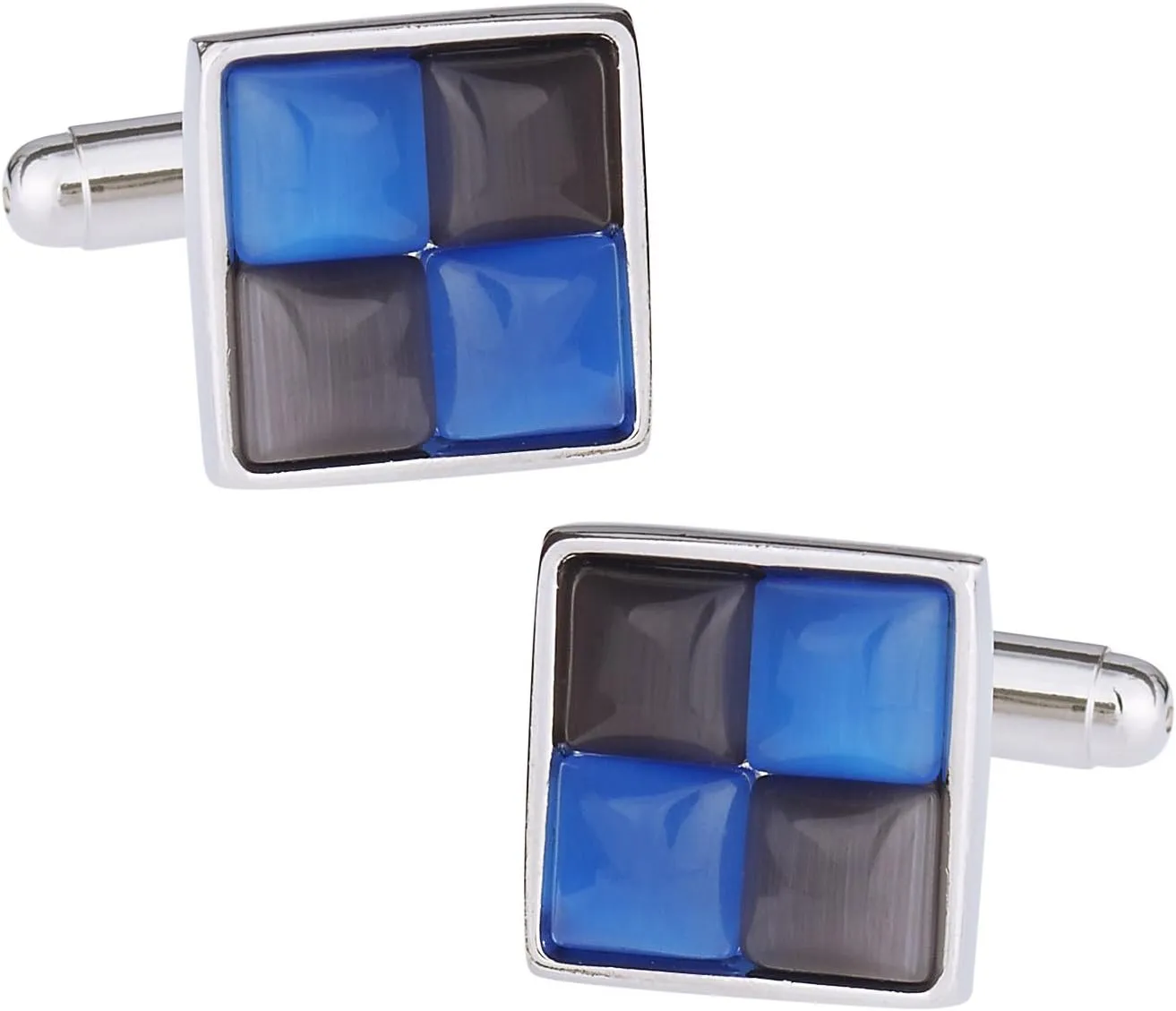 Cuff-Daddy Blue & Gray Catseye-Style Cufflinks Silver-Tone Frame