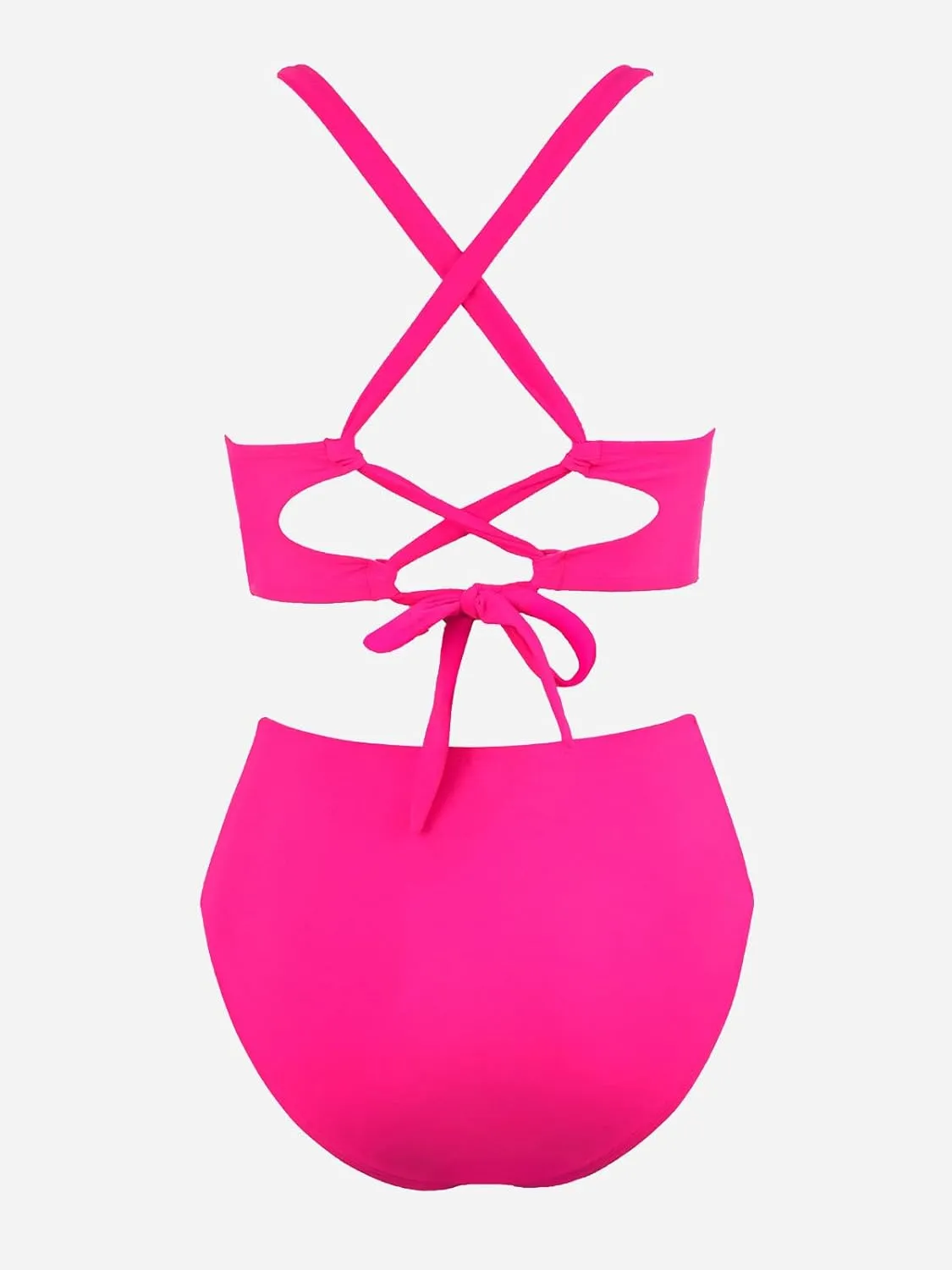 CUPSHE Women's Bikini Sets High Waisted Swimsuit Deep V Neck Crisscross Back Tie Stitching Ruched Full Coverage