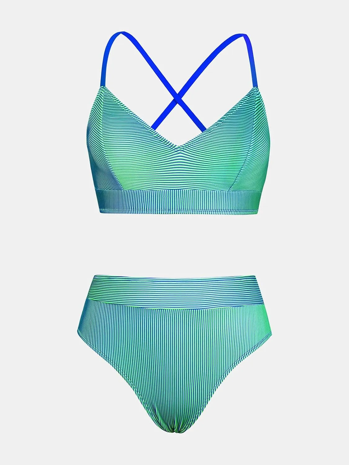 CUPSHE Women's Bikini Sets Two Piece Swimsuit High Waisted Striped V Neck Swimwear Back Tie