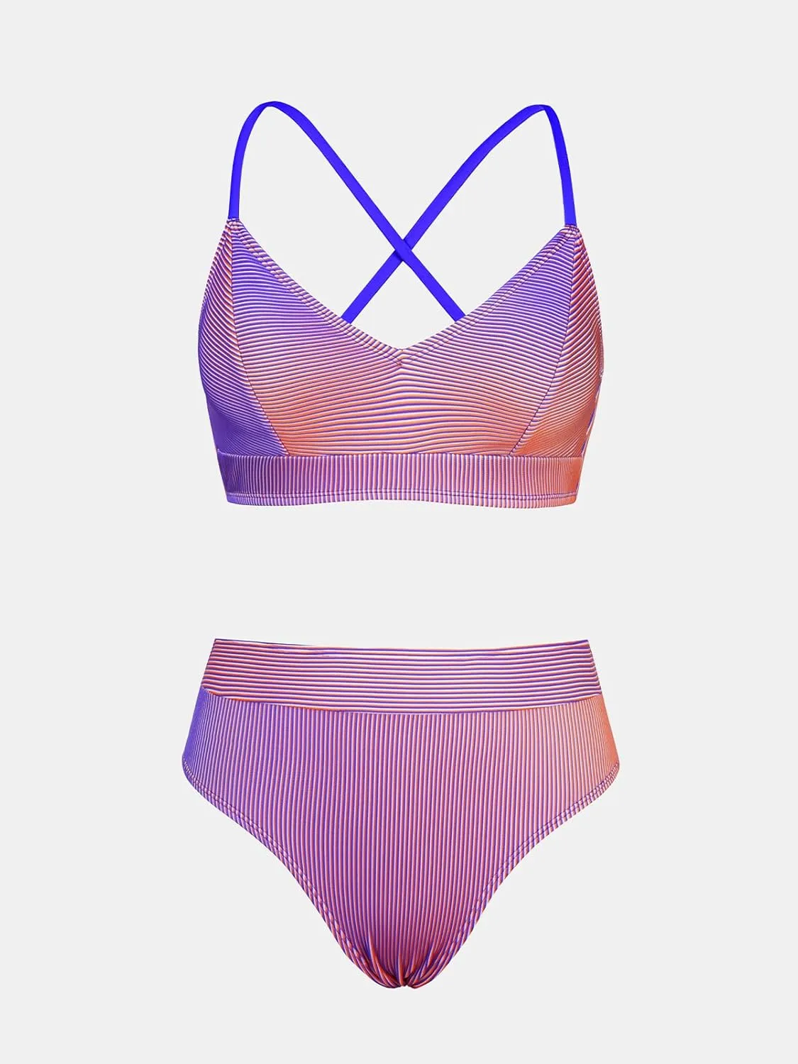 CUPSHE Women's Bikini Sets Two Piece Swimsuit High Waisted Striped V Neck Swimwear Back Tie