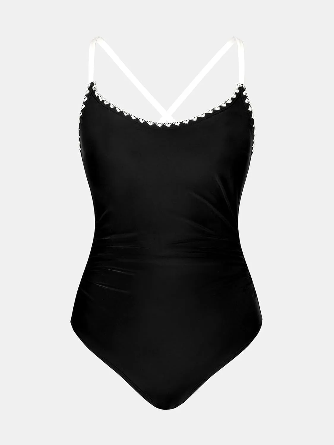 CUPSHE Women's One Piece Swimsuit Bathing Suit Scoop Neck Back Tie Shell Stitch Ruched Swimwear
