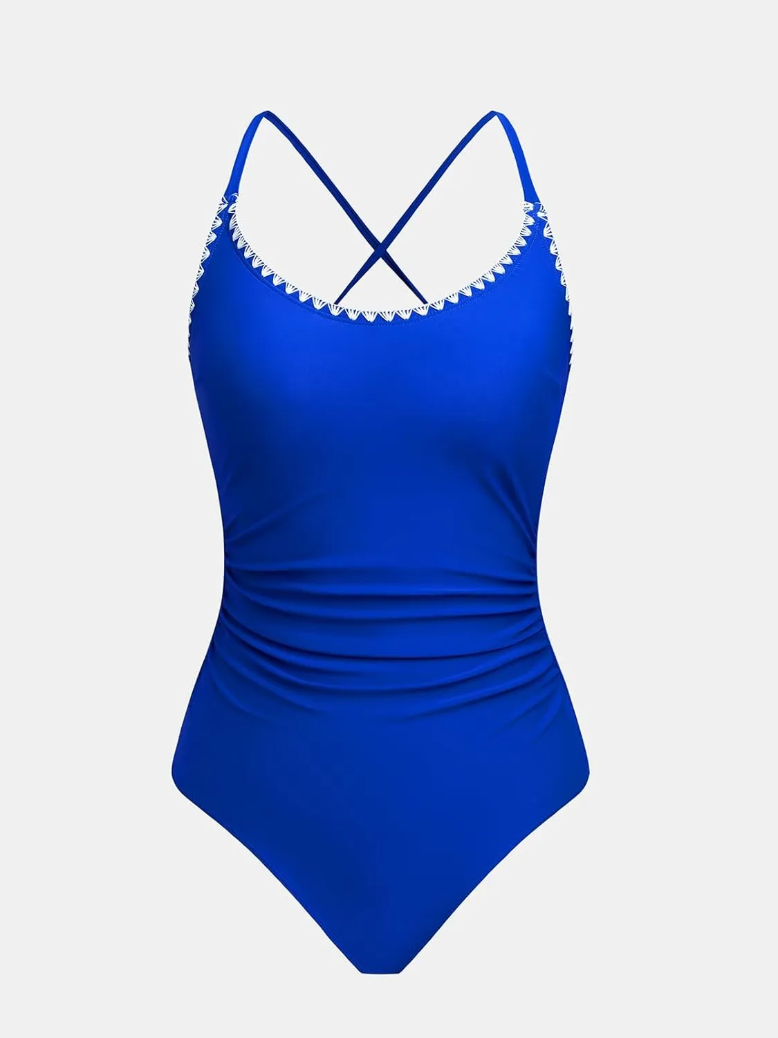 CUPSHE Women's One Piece Swimsuit Bathing Suit Scoop Neck Back Tie Shell Stitch Ruched Swimwear