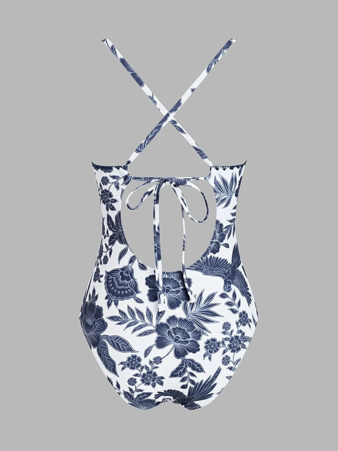 CUPSHE Women's One Piece Swimsuit Bathing Suit Scoop Neck Back Tie Shell Stitch Ruched Swimwear