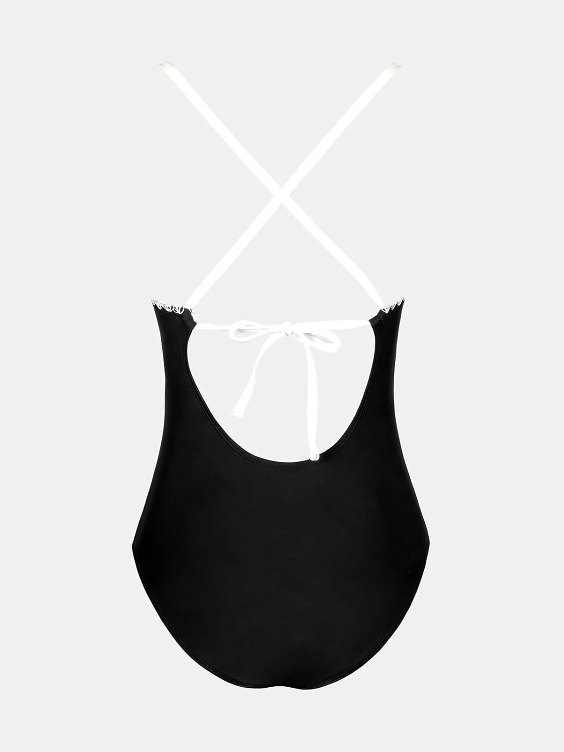 CUPSHE Women's One Piece Swimsuit Bathing Suit Scoop Neck Back Tie Shell Stitch Ruched Swimwear