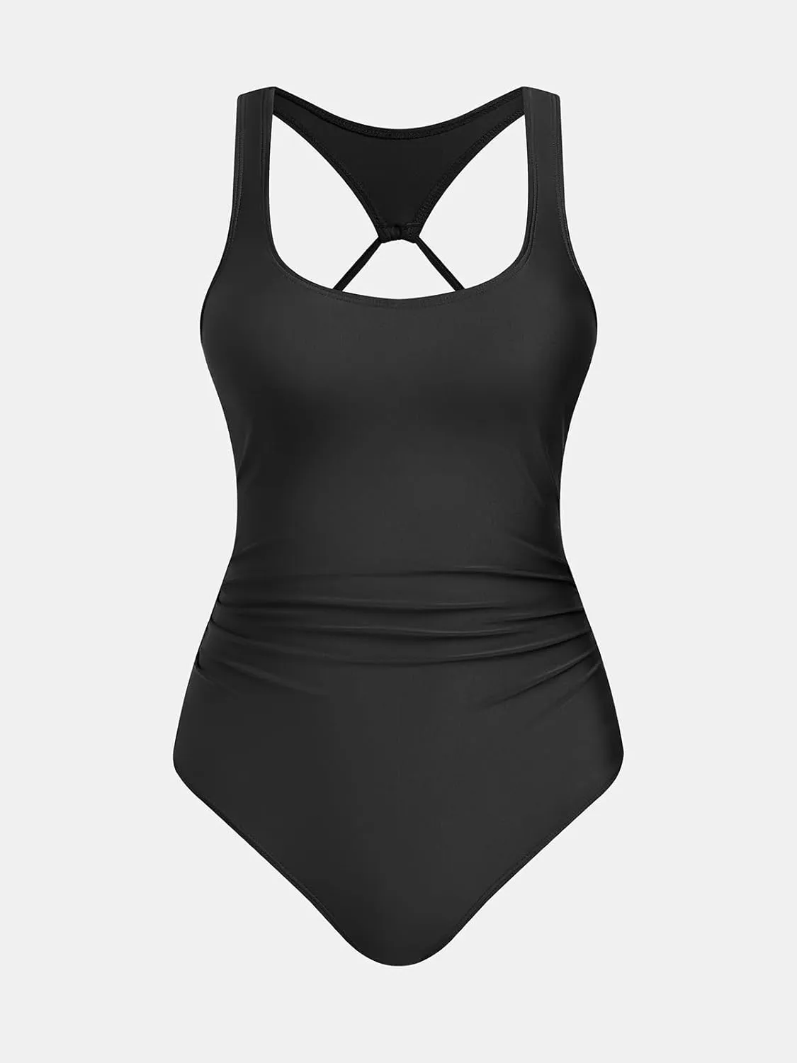 CUPSHE Women's One Piece Swimsuit Bathing Suit Scoop Neck Ruched Crisscross Back Tie Wide Straps