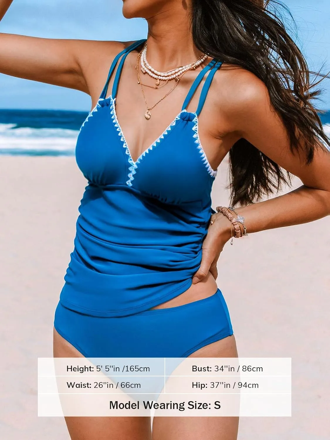 CUPSHE Women's Tankini Set Two Piece Bathing Suit Tummy Control Crisscross Back Tie Mid Rise Shell Stitched
