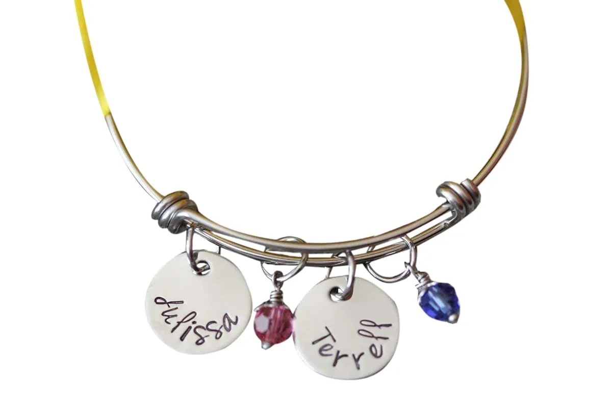 Custom Kid's Name Bracelet - Boyfriend Girlfriend Bangle - Personalized Bangle - Charm Bracelet - Engraved Disc Bracelet - Gift for Mothers - Anniversary Gift