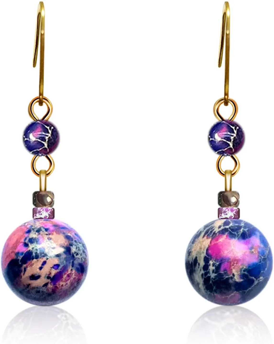 Dainty Chandelier Earrings for Women - Hypoallergenic Natural Stone Dangle Drops in Multiple Styles - Lightweight and Unique Jewelry for Birthday Party Gift, 2.5in, Purple