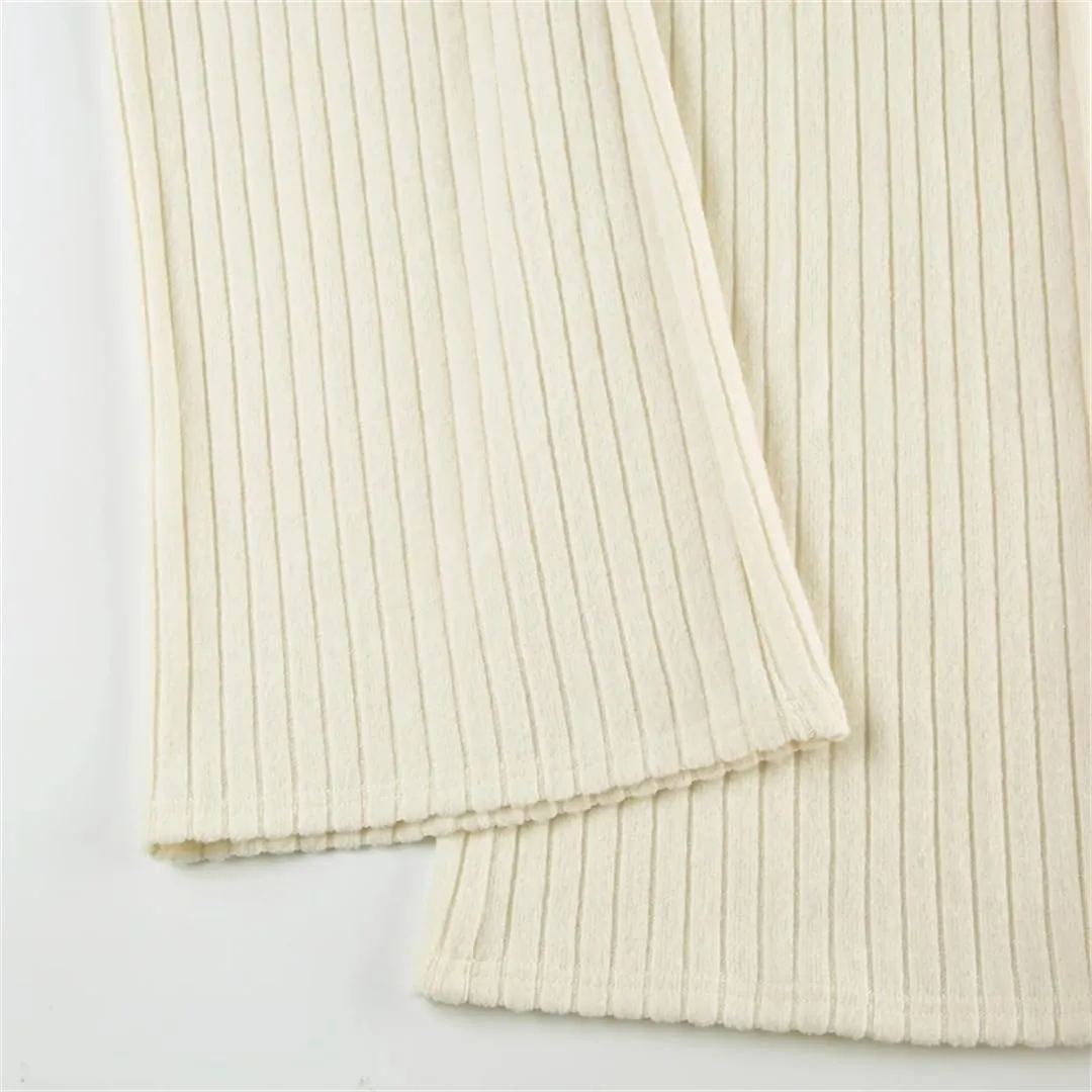 DBFBDTU Women Solid Knitted Pants Loose Mid-Waisted Straight Pants Streetwear Office Warm Trouser