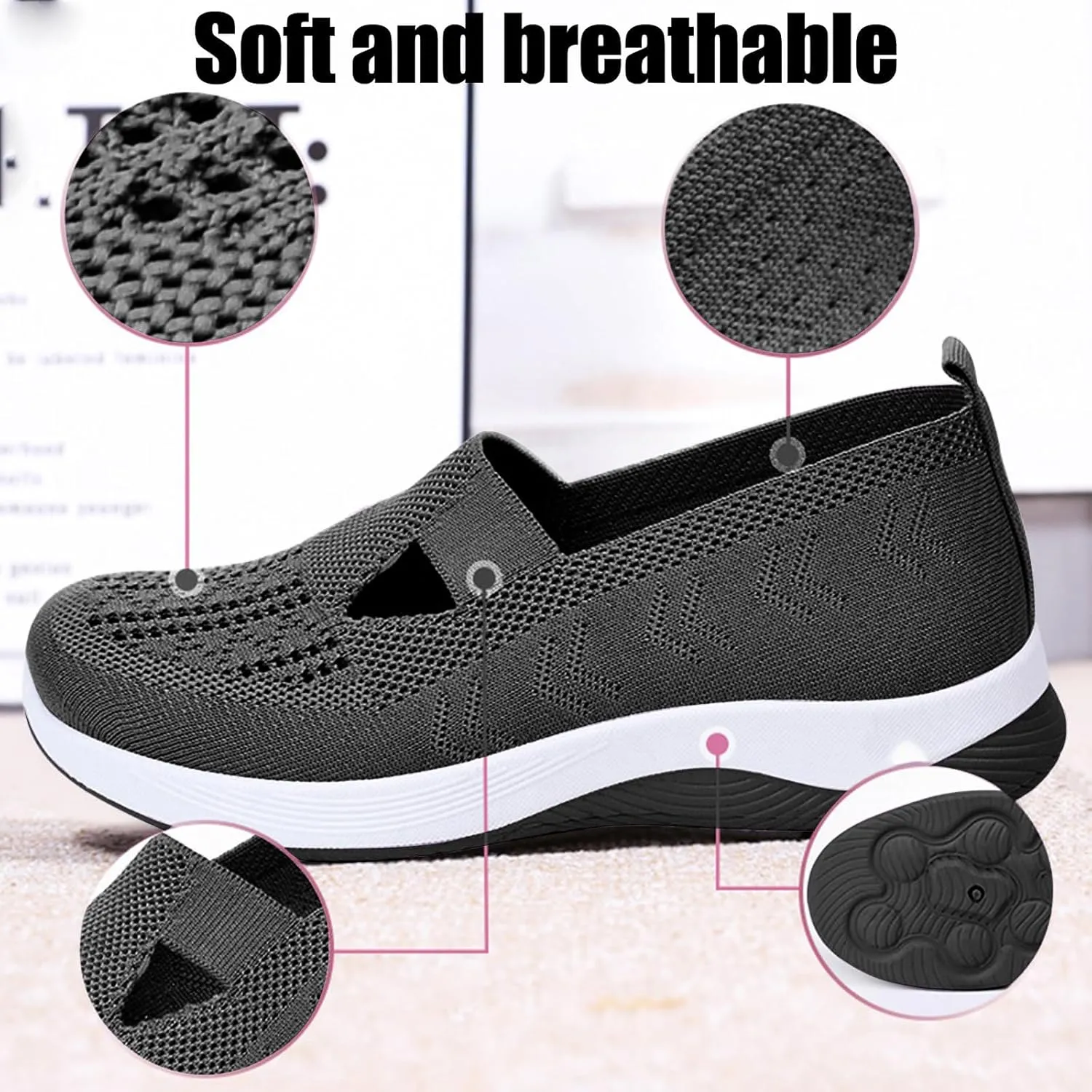 Diabetic Shoes for Women Woven Orthopedic Breathable Shoes Non-Slip Mesh Up Footwear Casual Go Walking Sneakers with Arch Support