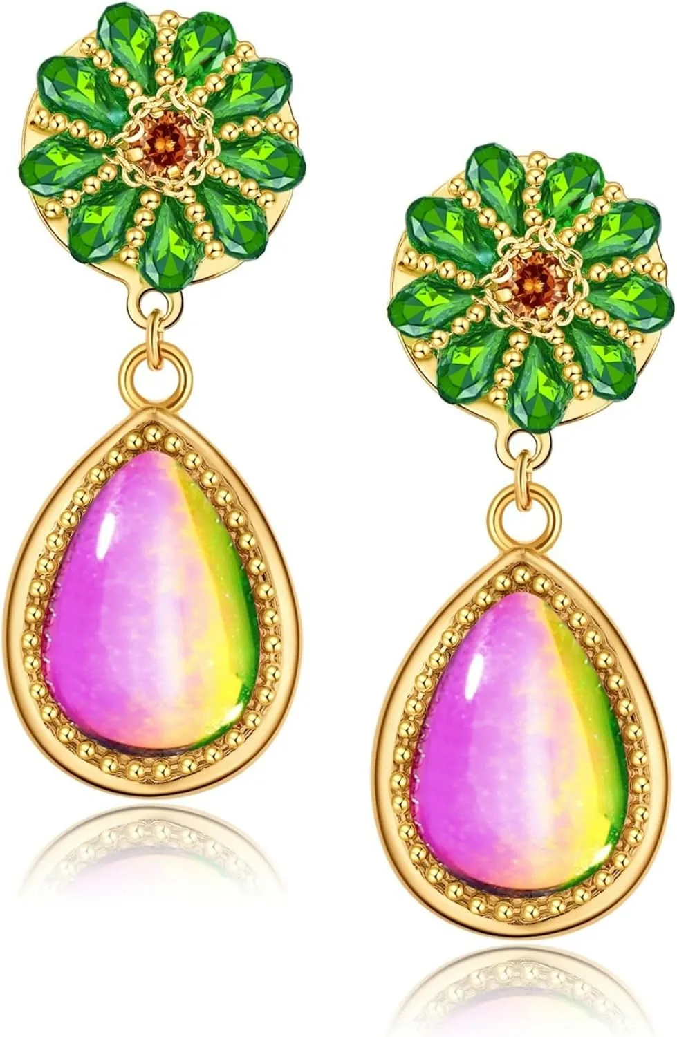 Dichroic Murano Glass Earrings, Multicolor Earrings for Women with Purple Tone Drops, Handmade Hypoallergenic Womens' Dangle Earrings