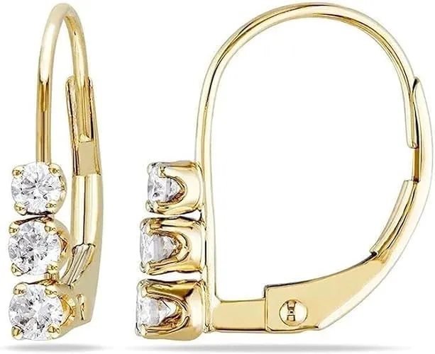 Divine Creation 1.00 Ct Round Cut White Diamond Three Stone Dangle Earrings 14K Yellow Gold Plated 925 Sterling Silver