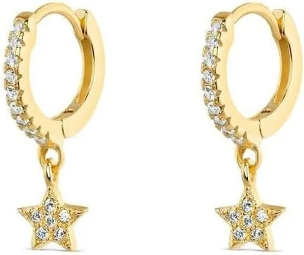 Divine Creation 1.50 Ct Round Cut White Diamond Beautiful Star Dangle Earrings 14K Yellow Gold Plated 925 Sterling Silver