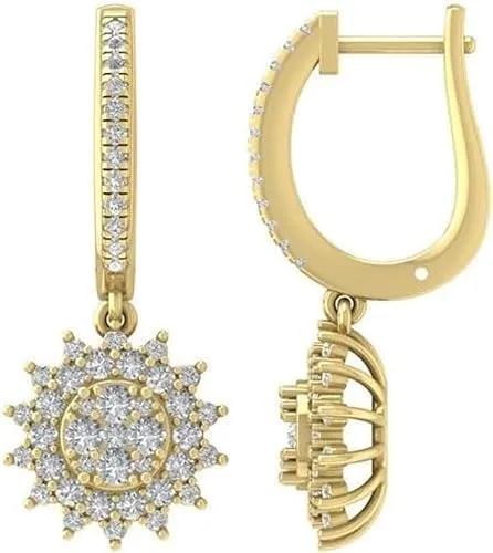 Divine Creation 2.00 Ct Round Cut White Diamond Women's Beautiful Sun Flower Dangle Earrings 14K Yellow Gold Plated 925 Sterling Silver