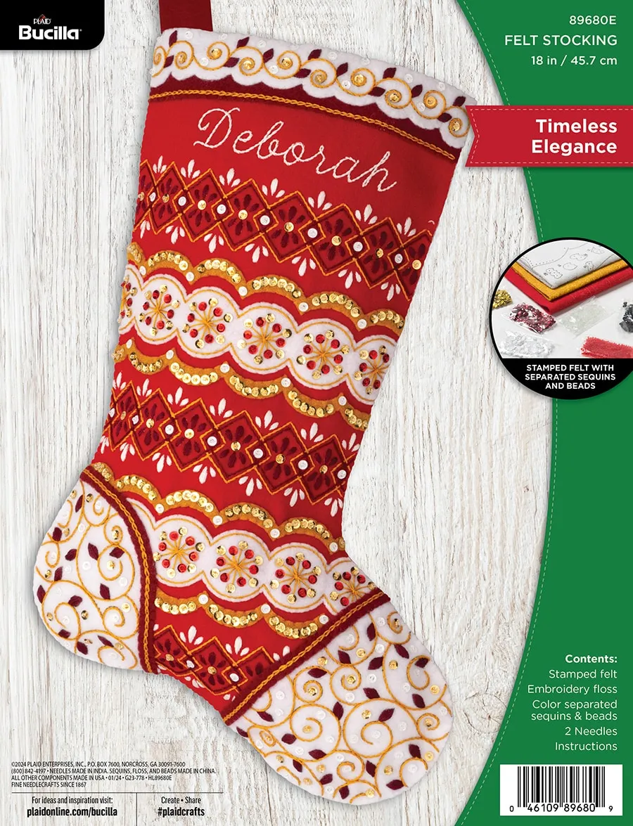 DIY Bucilla Timeless Elegance Christmas Felt Stocking Kit 89680E