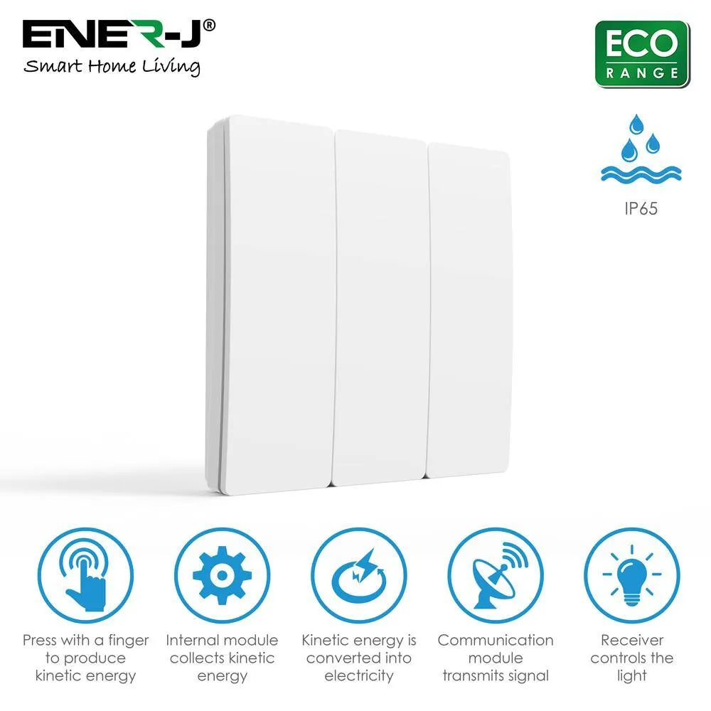 ENER-J Wireless Kinetic 3 Gang Switch ECO SERIES (Silver body)