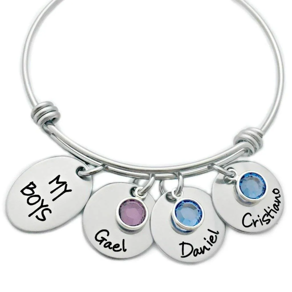 Expandable Personalized My Boys, Girls, Kids, Family, etc. Bangle Bracelet - Personalized Engraved Jewelry - 1028