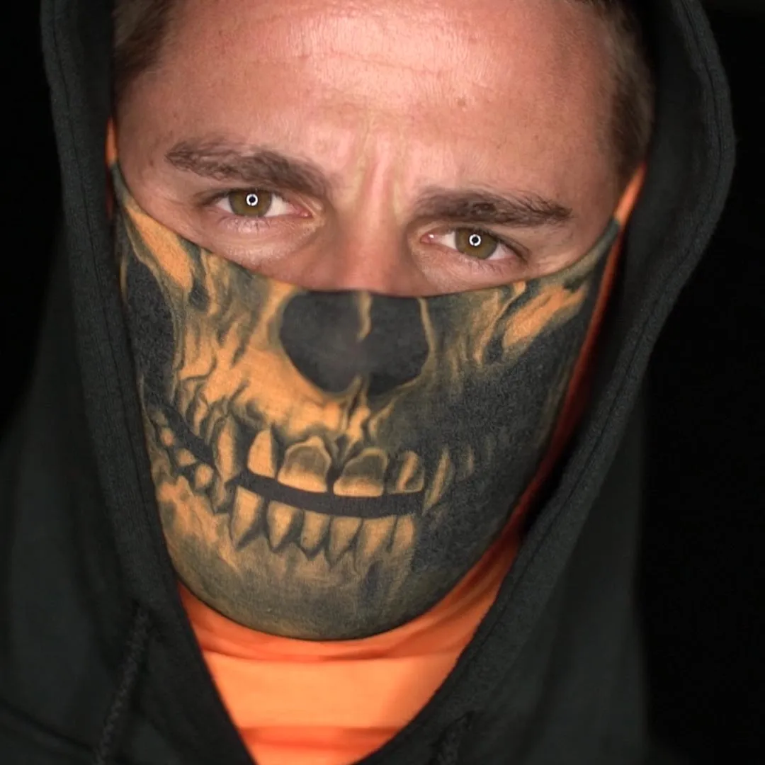 Face Shield Bandana  Tactical Orange Skull