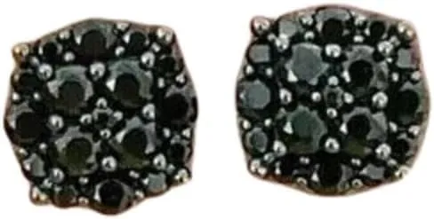 Finecreation_usa !! 1.00Ct Round Cut Lab Created Black Diamond Cluster Man's and Woman's Push Back Stud Earring 14K Black Gold Plated (Black)