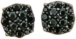 Finecreation_usa !! 1.00Ct Round Cut Lab Created Black Diamond Cluster Man's and Woman's Push Back Stud Earring 14K Black Gold Plated (Black)