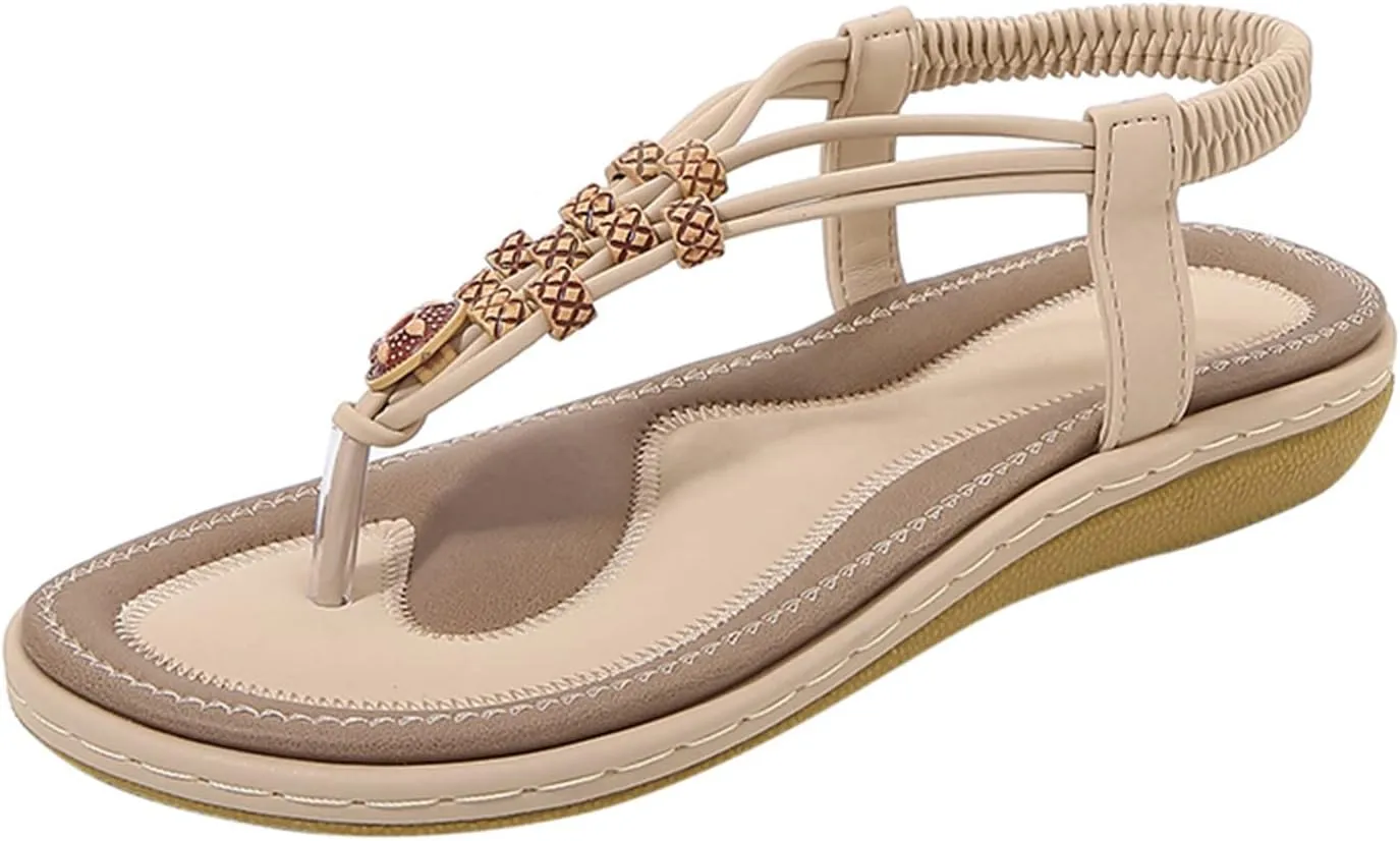 Flip Flops for Women Elastic Ankle Strap Sandals Dressy Casual Sandals Summer Beach Sandals Arch Support Shoes