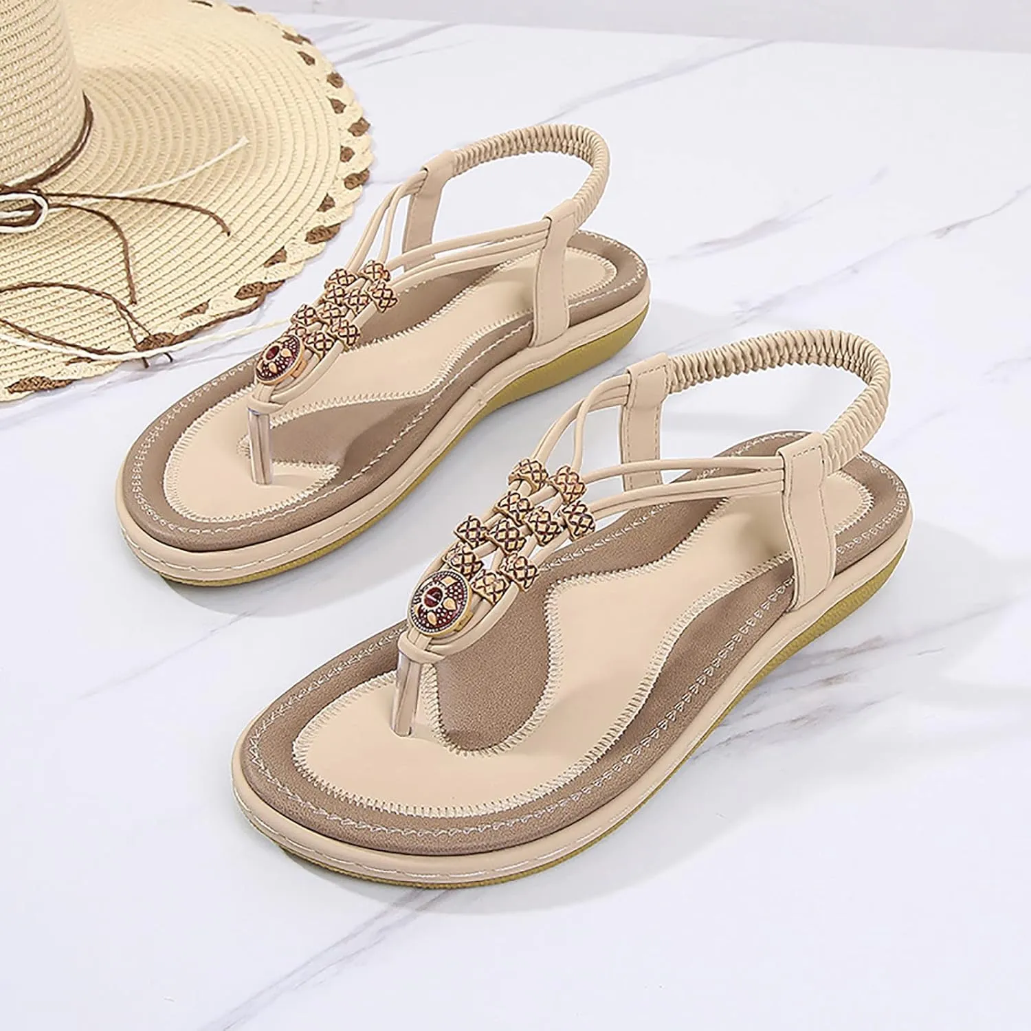 Flip Flops for Women Elastic Ankle Strap Sandals Dressy Casual Sandals Summer Beach Sandals Arch Support Shoes