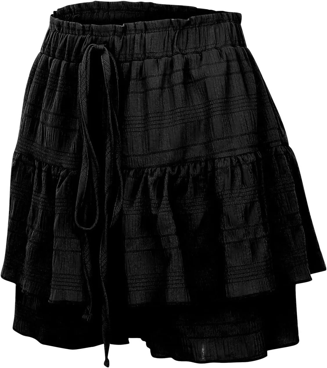 Flowy Summer Shorts for Women Lace Layered High Waist Elastic Mini Skirts Ruffle Hem Pleated Casual Swing Beach Skorts